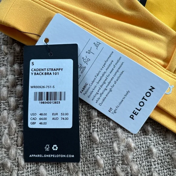 Peloton Apparel Cadent Strappy Y-Back Bra Dandelion Yellow Size Small NWT - Picture 3 of 6